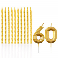Набор свечей "60 лет" Золото (2 цифры+свечи)