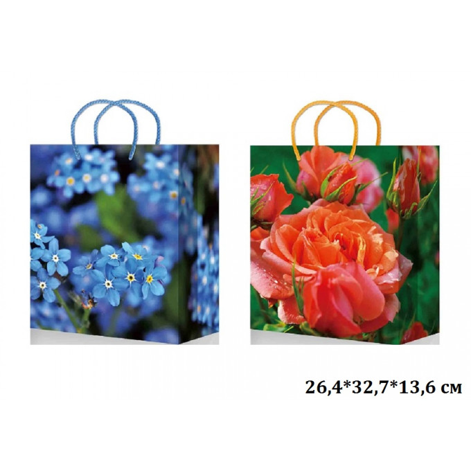 Пакет подарочный 26,4*32,7*13,6см Микс с блестками