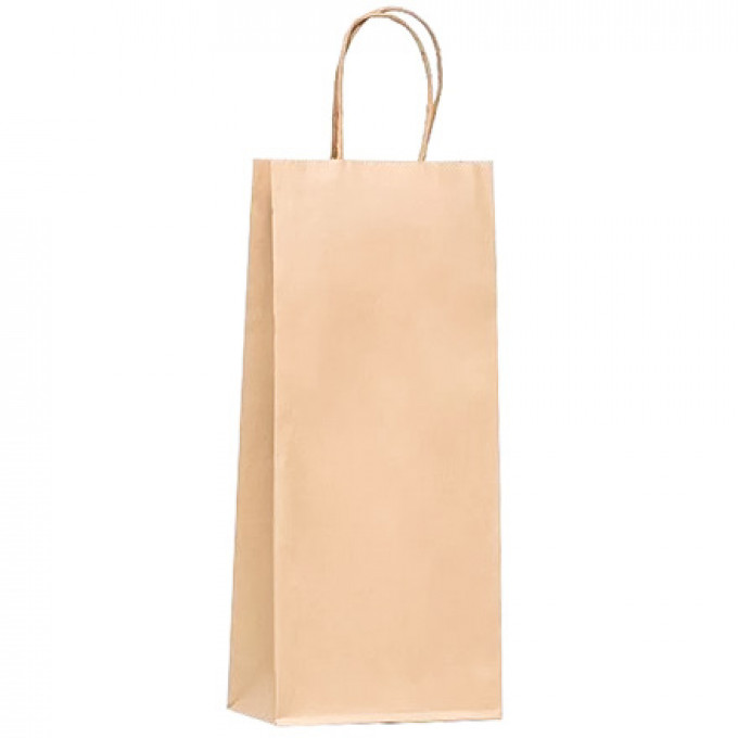 Пакет крафт с кручеными ручками 15*8*39 см Под бутылку 80 гр