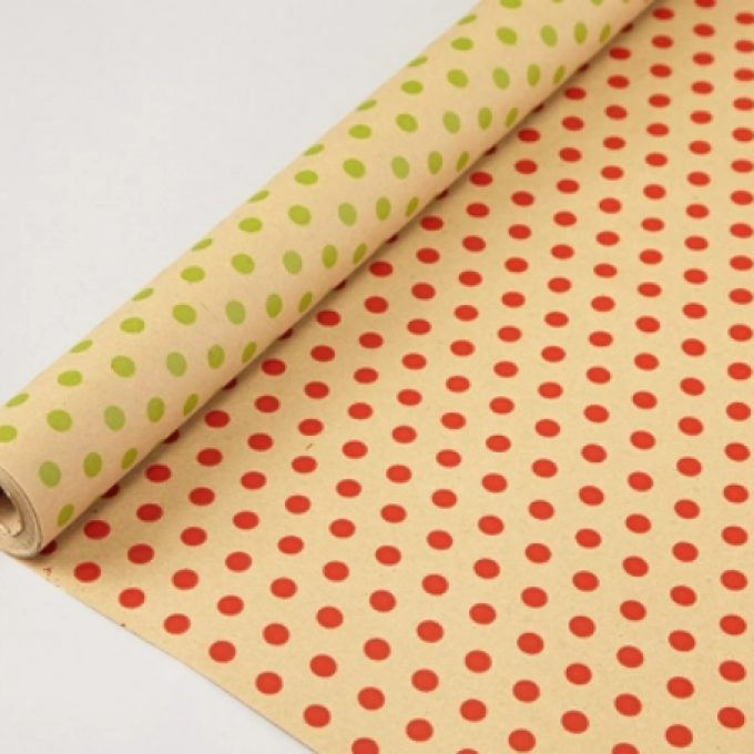 Бумага Крафт 70см*10ярд Горошек двухсторонняя КРАСНЫЙ/САЛАТОВЫЙ