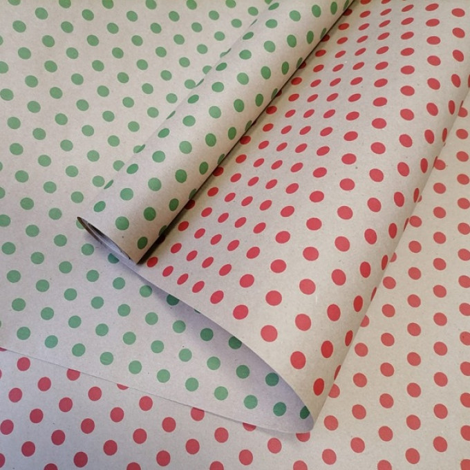 Бумага Крафт 70см*10ярд Горошек двухсторонняя КРАСНЫЙ/САЛАТОВЫЙ