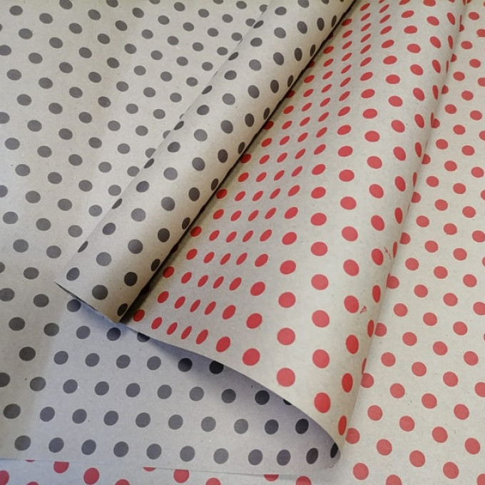 Бумага Крафт 70см*10ярд Горошек двухсторонняя КРАСНЫЙ/КОРИЧНЕВЫЙ