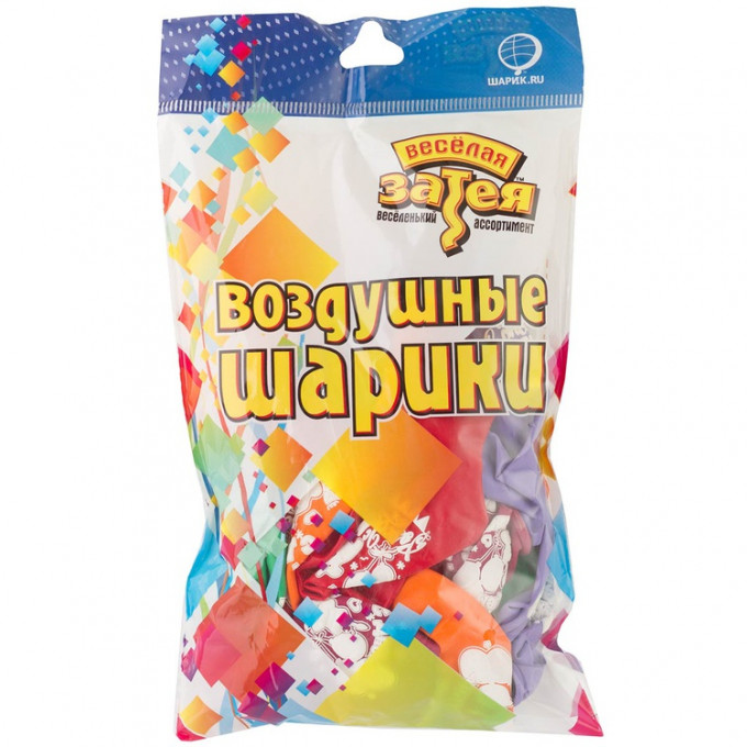 Воздушный шар латексный с рисунком 12" пастель С Днем Рождения! Шары ассорти 25 шт