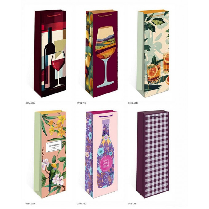 Пакет подарочный 12*36*8,5 см под бутылку (6в*1)