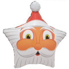Воздушный шар фольгированный с рисунком 19''/48 см Звезда, Голова, Дед Мороз