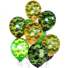 Воздушный шар латексный с рисунком 12" пастель ассорти "Камуфляж" 25 шт