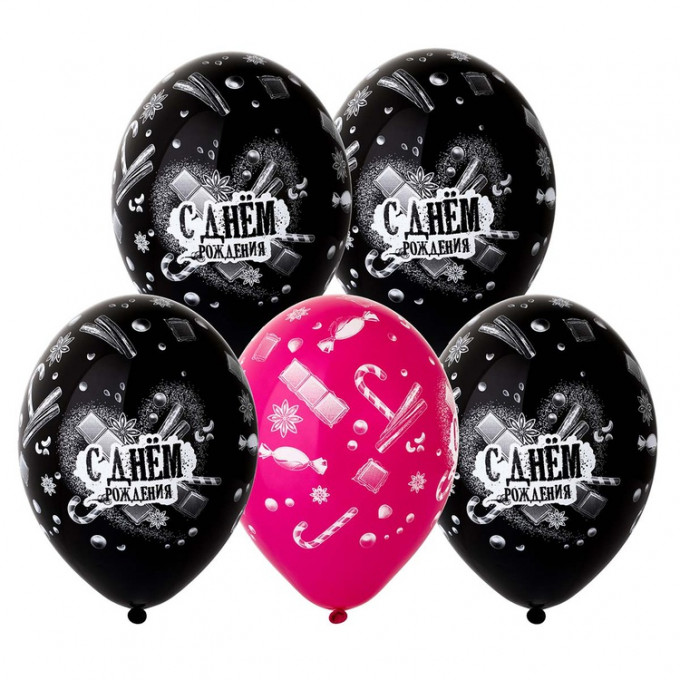Воздушный шар латексный с рисунком 14" пастель шелкография С Днем рождения! Шоколад и сладости ассорти