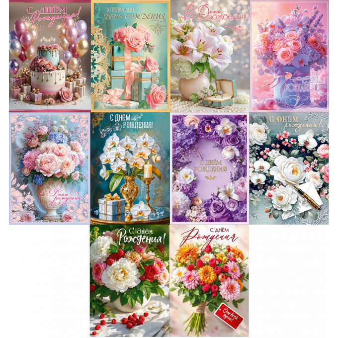 Открытка С Днем рождения! Женский Микс (10в*1)