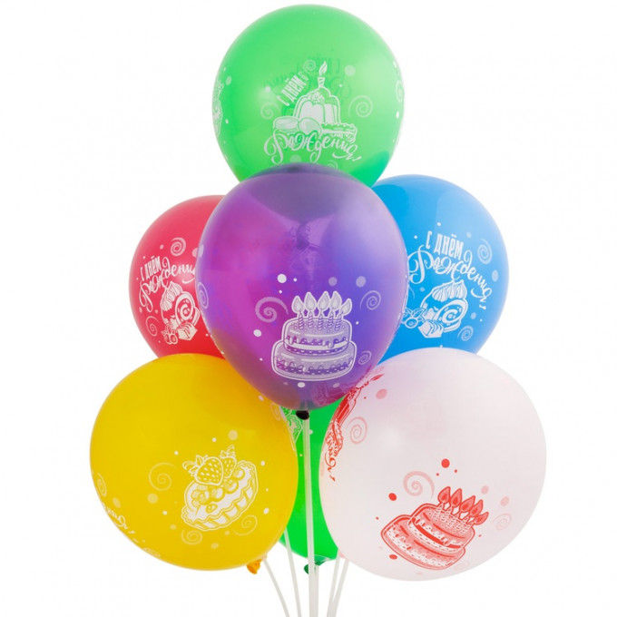 Воздушный шар латексный с рисунком 12" пастель шелкография С Днем Рождения! Сладкий Праздник ассорти 25 шт
