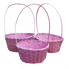 Набор корзин из 3 шт. Бамбук Овал 22х18xH10/34см, 24х19xH10/36см, 27х21xH10/38см СВЕТЛО-РОЗОВЫЙ