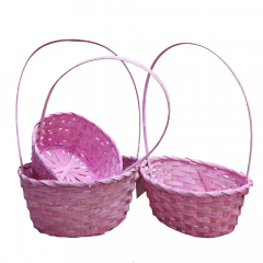 Набор корзин из 3 шт. Бамбук Овал 22х18xH10/34см, 24х19xH10/36см, 27х21xH10/38см СВЕТЛО-РОЗОВЫЙ