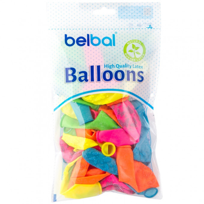 Воздушный шар латексный с рисунком 14" шелкография неон Бабочки