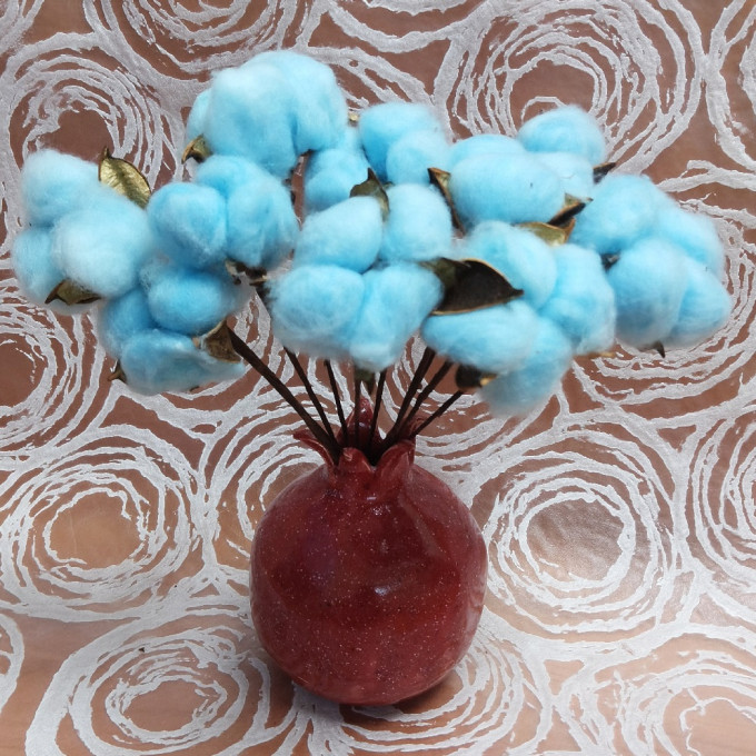 Сухоцвет  Хлопок 10шт в 1 букете ЯРКО-ГОЛУБОЙ