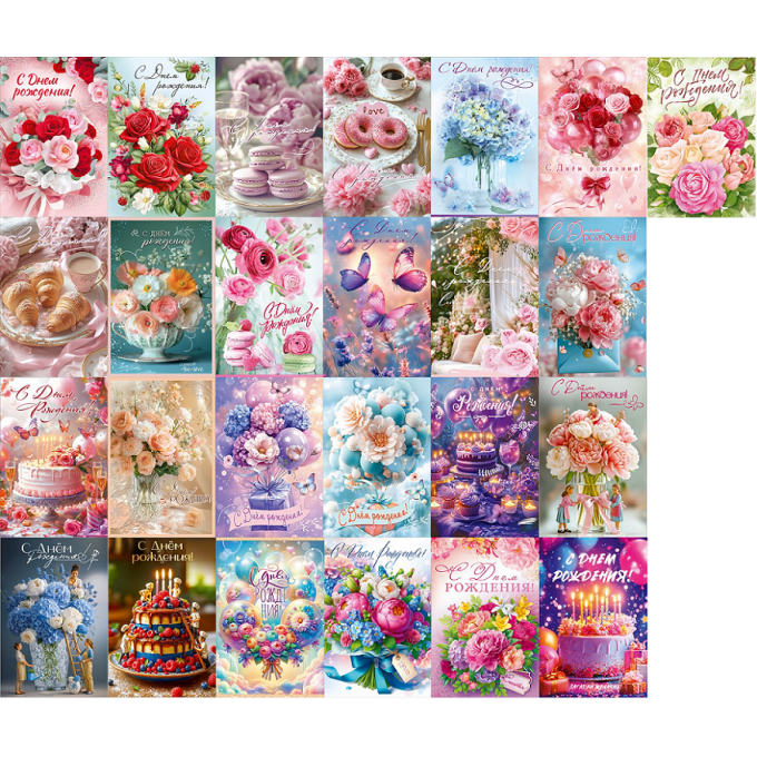 Открытка С Днем рождения! Женский микс (25в*1)