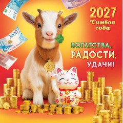 Календарь перекидной на скрепке на 2027 год Символ года (коллаж). Богатства, радости, удачи!