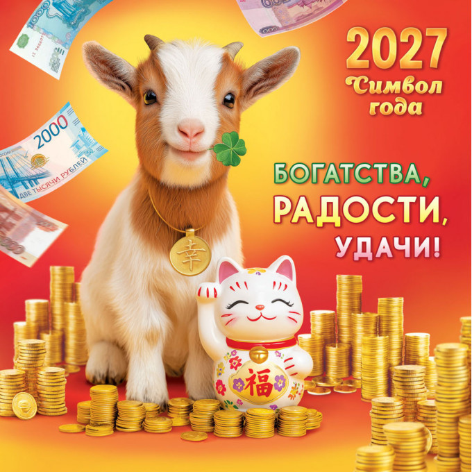 Календарь перекидной на скрепке на 2027 год Символ года (коллаж). Богатства, радости, удачи!