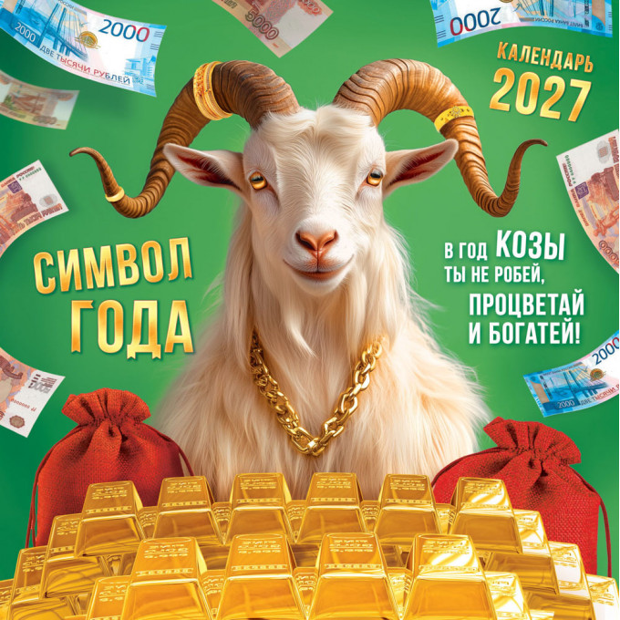 Календарь перекидной на скрепке на 2027 год Символ года (коллаж). Процветай и богатей!