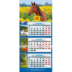 Календарь настенный квартальный с курсором ТРЕХБЛОЧНЫЙ Символ года. Лошадь в подсолнухах КТ-149