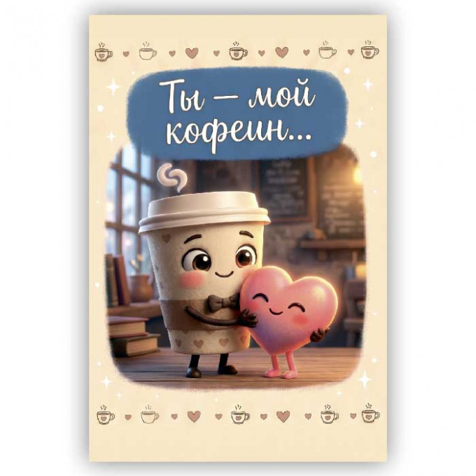 Открытка с конвертом Ты - мой кофеин...
