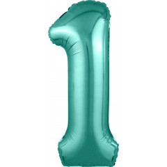 Воздушный шар фольгированный 40\'\'/102 см Цифра "1" Бискайский зеленый Slim в упаковке