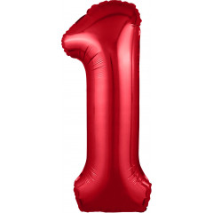 Воздушный шар фольгированный 40\'\'/102 см Цифра "1" Красный Slim в упаковке