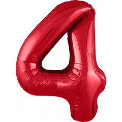 Воздушный шар фольгированный 40\'\'/102 см Цифра "4" Красный Slim в упаковке