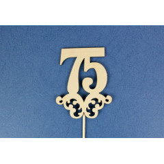 Топпер юбилейный "75" с вензелем (шир.7см;выс.9см) фанера, неокраш., на палочке