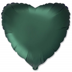 Воздушный шар фольгированный без рисунка 18"/45см СЕРДЦЕ Сатин Dark Green