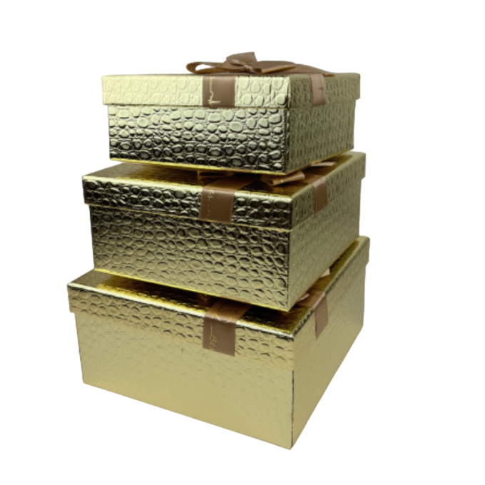 Коробка подарочная набор из 3 шт Квадрат 19,5*19,5*9,5 см ЗОЛОТО