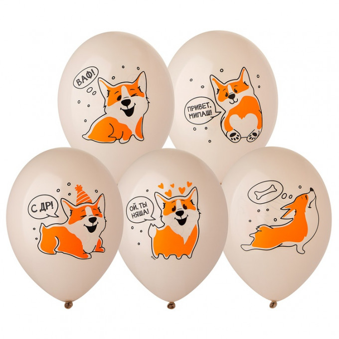 Воздушный шар латексный с рисунком  14" пастель С ДР Корги 2цв