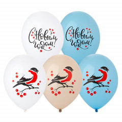 Воздушный шар латексный с рисунком 14" Пастель С НГ Снегирь 2цв