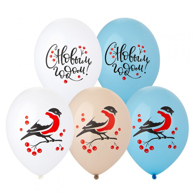 Воздушный шар латексный с рисунком 14" Пастель С НГ Снегирь 2цв