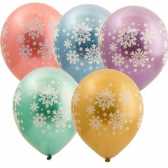 Воздушный шар латексный шелкография 12" хром Снежинки ассорти