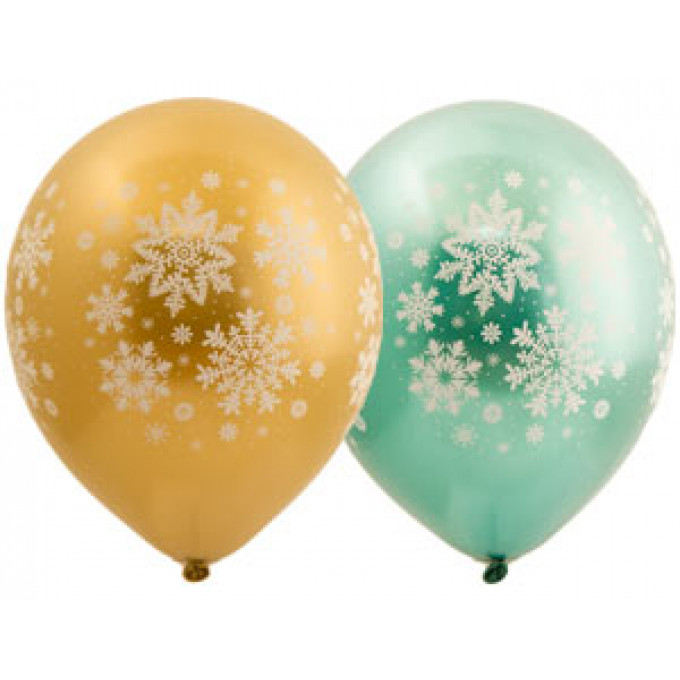Воздушный шар латексный шелкография 12" хром Снежинки ассорти