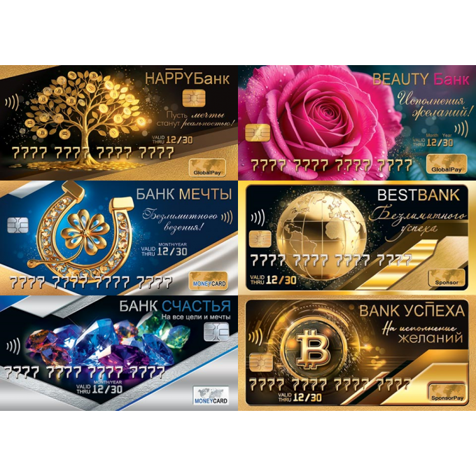 Конверт для денег "БАНКОВСКИЕ КАРТОЧКИ" МИКС (6в*4)