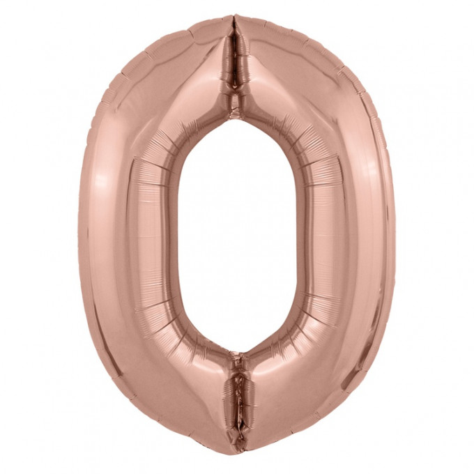 Воздушный шар фольгированный 40\'\'/102 см Цифра "0" Розовое Золото Slim в упаковке