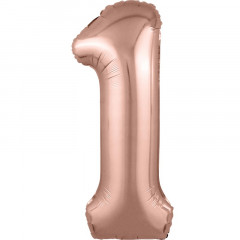 Воздушный шар фольгированный 40\'\'/102 см Цифра "1" Розовое Золото Slim в упаковке