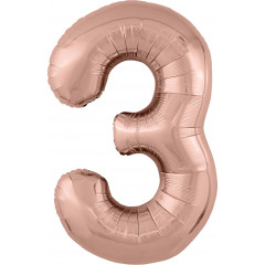Воздушный шар фольгированный 40\'\'/102 см Цифра "3" Розовое Золото Slim в упаковке