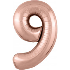 Воздушный шар фольгированный 40\'\'/102 см Цифра "9" Розовое Золото Slim в упаковке