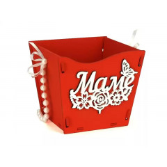 Подарочная упаковка конус "Маме с цветами" (12*12*10,5) МДФ, окрашен. оформл., Красный-белый,