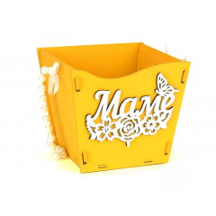 Подарочная упаковка конус "Маме" с цветами (12*12*10,5) МДФ, окрашен. оформл., Желтый-белый