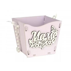Подарочная упаковка конус "Маме" с цветами (12*12*10,5) МДФ, окрашен. оформл.Сиреневый-пастель-белый