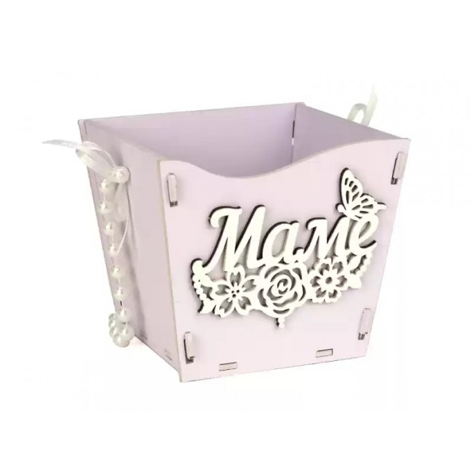 Подарочная упаковка конус "Маме" с цветами (12*12*10,5) МДФ, окрашен. оформл.Сиреневый-пастель-белый