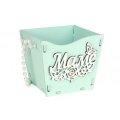 Подарочная упаковка конус "Маме" с цветами (12*12*10,5) МДФ, окрашен.оформл.Тиффани пастель-белый