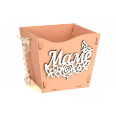 Подарочная упаковка конус "Маме" с цветами (12*12*10,5) МДФ, окрашен.оформл.Пудровый-белый