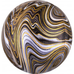 Воздушный шар фольгированный Сфера 3D, 22''/56 см Мрамор, Золотая нить, Черный, Агат