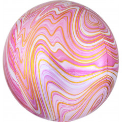Воздушный шар Сфера 3D, 22''/56 см Мрамор, Золотая нить, Розовый, Агат