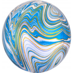 Воздушный шар Сфера 3D, 22''/56 см Мрамор, Золотая нить, Голубой, Агат