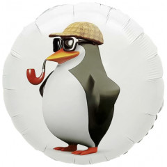 Воздушный шар фольгированный с рисунком 18"/46 см Круг Пингвин джентльмен