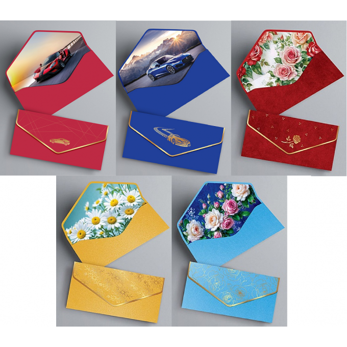 Конверт для денег Без надписи ФОЛЬГА, ЛАК SOFT-TOUCH Микс (5в*4)